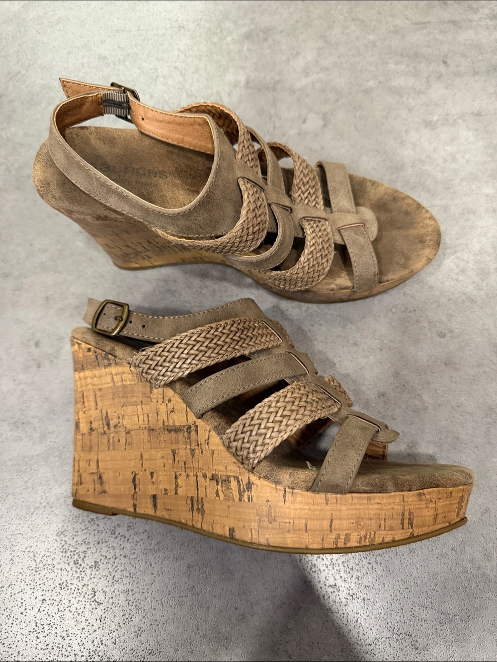 Maurice’s women’s Taupe Wedge Sandals with Braided Straps